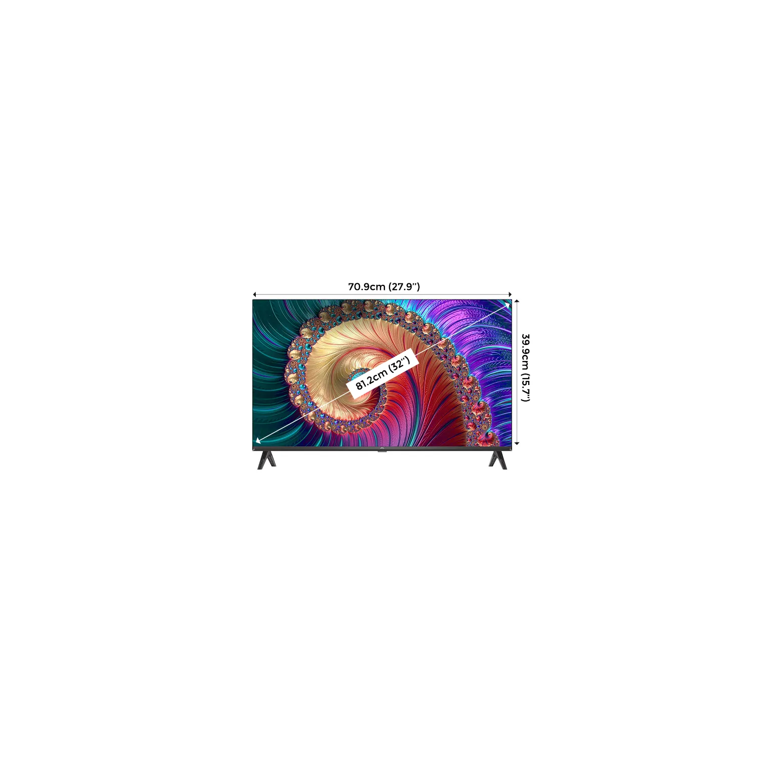 A 32 inch TV showing measurements in cm and inches